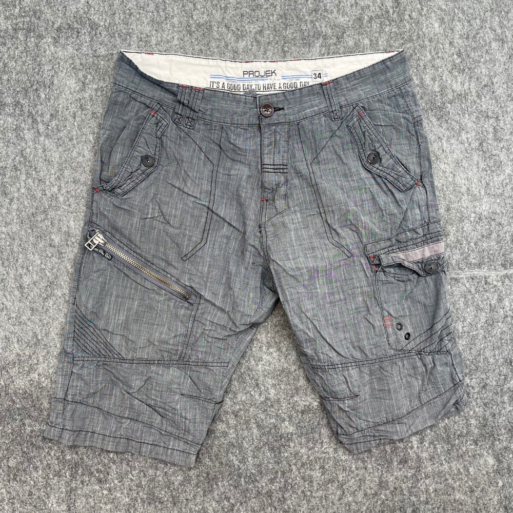 Projek Raw Cargo Shorts Mens 32 Grey Moto Utility Pockets Textured Slub